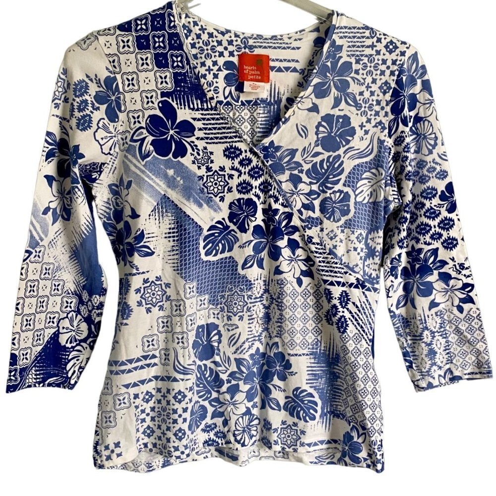 Hearts of Palm Petite Floral Cotton Blend Top Size Petite Small PS NEW